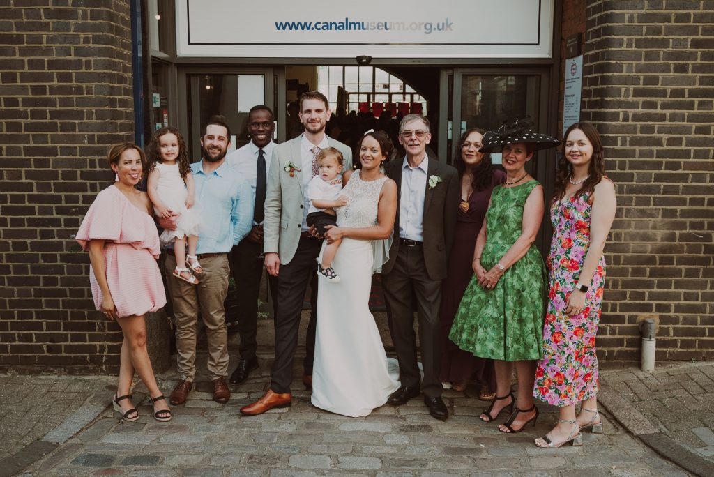 Trion, Stuart and family at London Canal Museum wedding