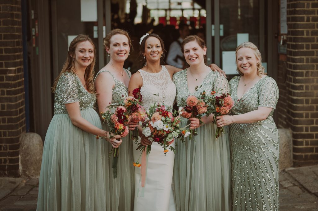Triona and bridesmaids at London Canal Museum wedding