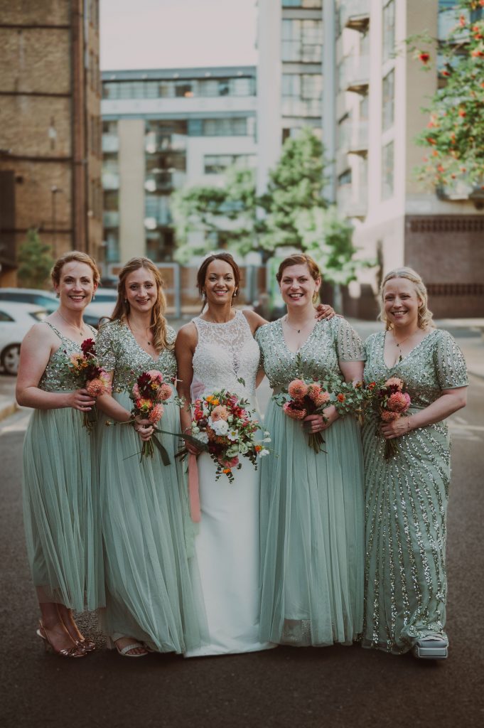Triona and bridesmaids at London Canal Museum wedding